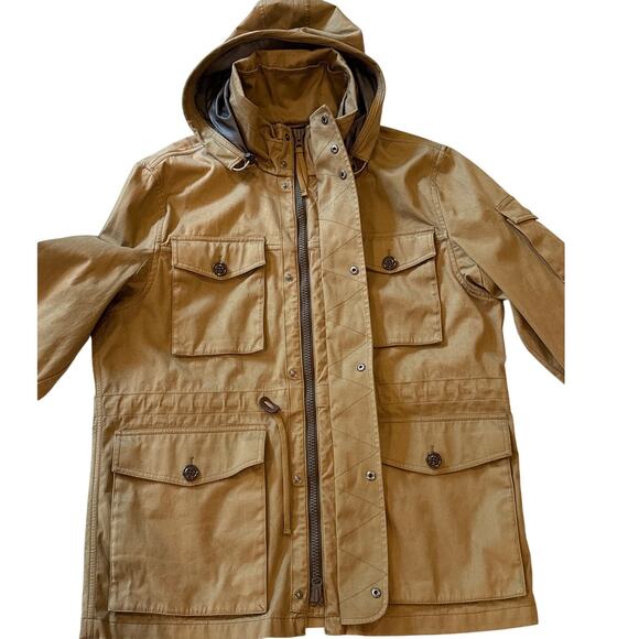 Walace & Barnes Military Field Coat Mens Large Brown Linen Blend Hooded *FLAW* - Picture 2 of 15